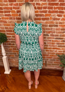 Green & White Patterned Dress