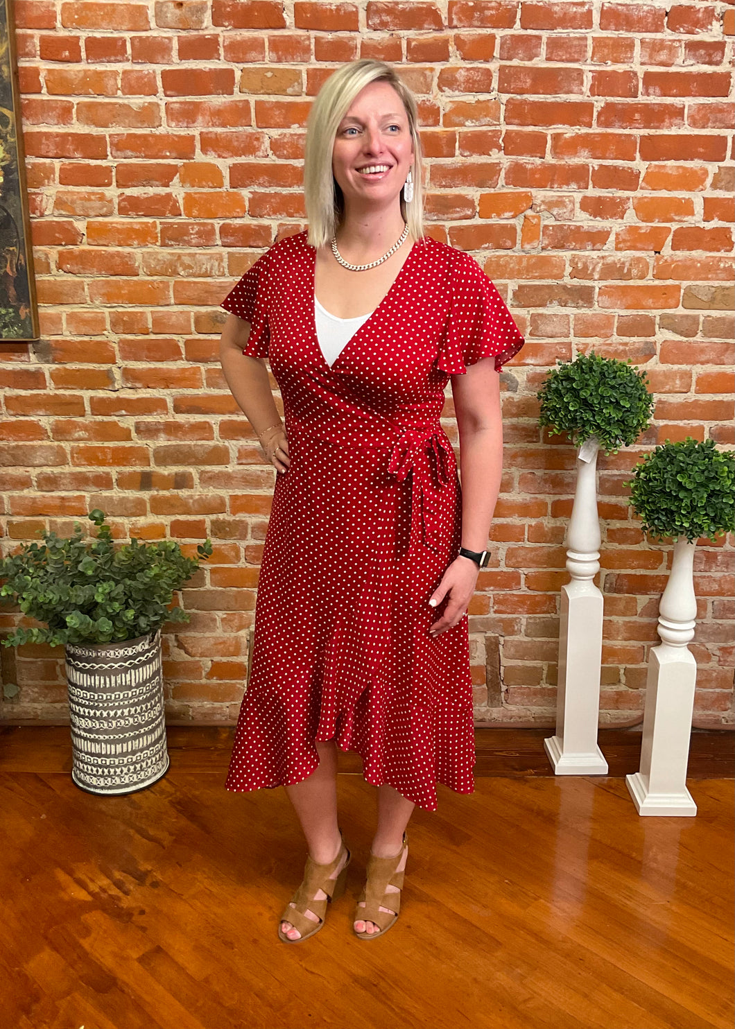Red Polka Dot Wrap Dress