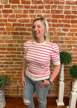 Puff Short Sleeve Sweater (Pink, Red, Pink Stripes or Red Stripes)