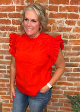 Ruffle Sleeve Grid Pattern Top