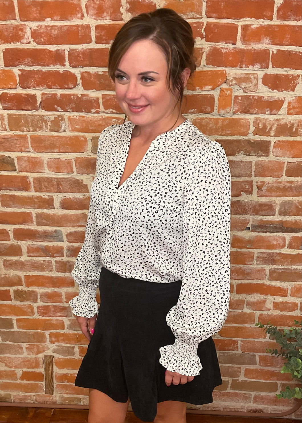 Vine & Love Animal Print Long Sleeve Blouse