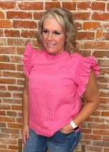 Ruffle Sleeve Grid Pattern Top