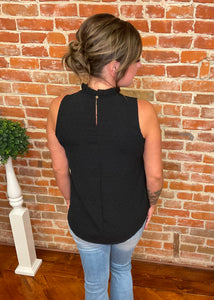 Swiss Dot Ruffle Mock Neck Top