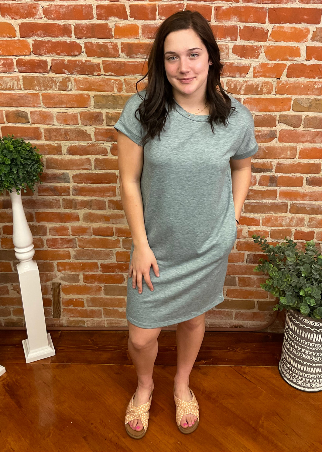Light Heather Green Pocket Dress