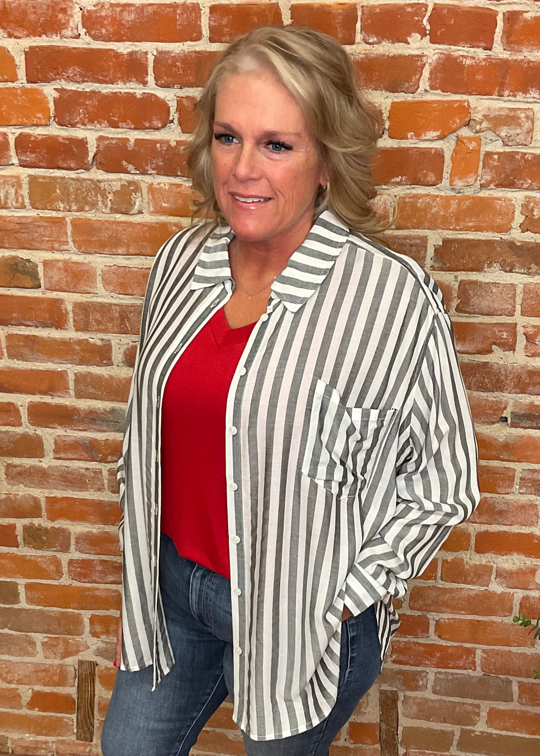 Black & White Striped Long Sleeve Top