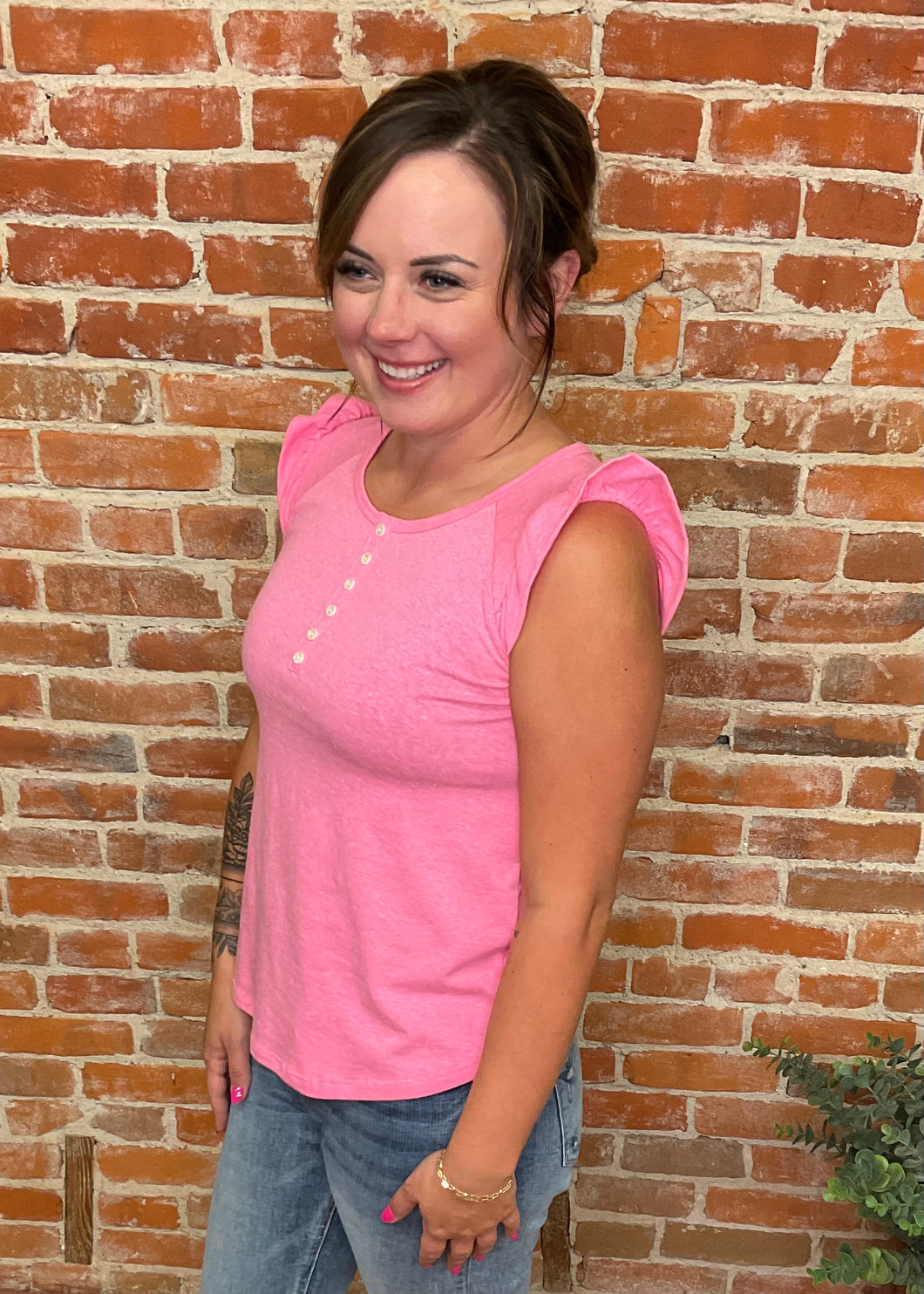 Heathered Ruffle Sleeve Top