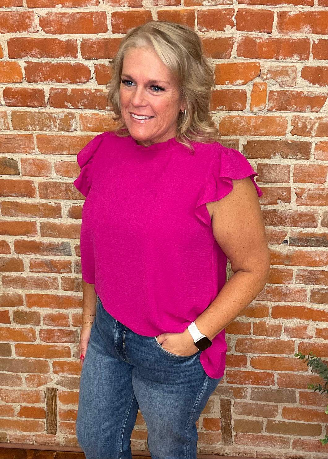 Fuchsia Ruffle Blouse PLUS
