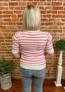 Puff Short Sleeve Sweater (Pink, Red, Pink Stripes or Red Stripes)