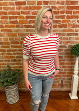 Puff Short Sleeve Sweater (Pink, Red, Pink Stripes or Red Stripes)