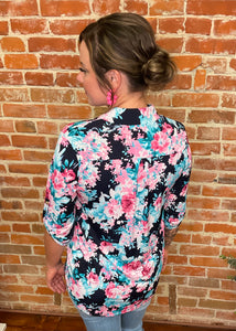 Mandarin Collar Floral Top