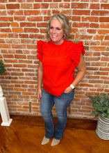 Ruffle Sleeve Grid Pattern Top