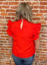 Ruffle Sleeve Grid Pattern Top