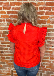Ruffle Sleeve Grid Pattern Top