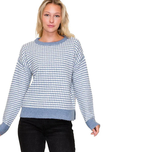 Stripes & Checkerboard Sweater (Multiple Colors Available)