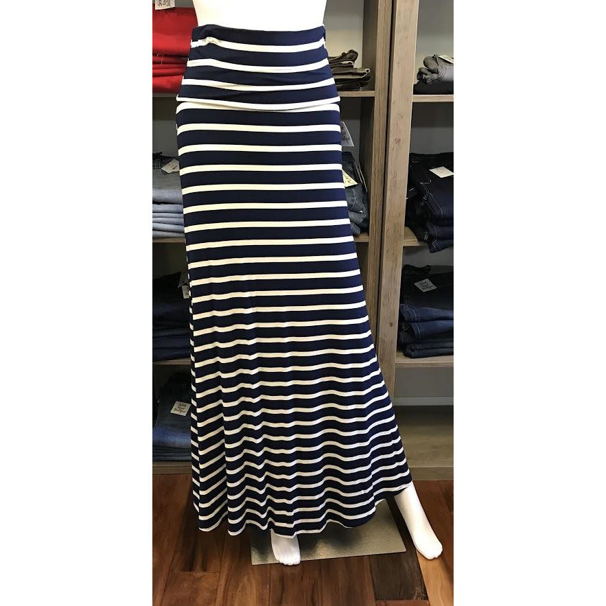 Navy and White Striped Skirt