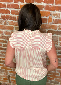 Cream & Coral Stripe Blouse