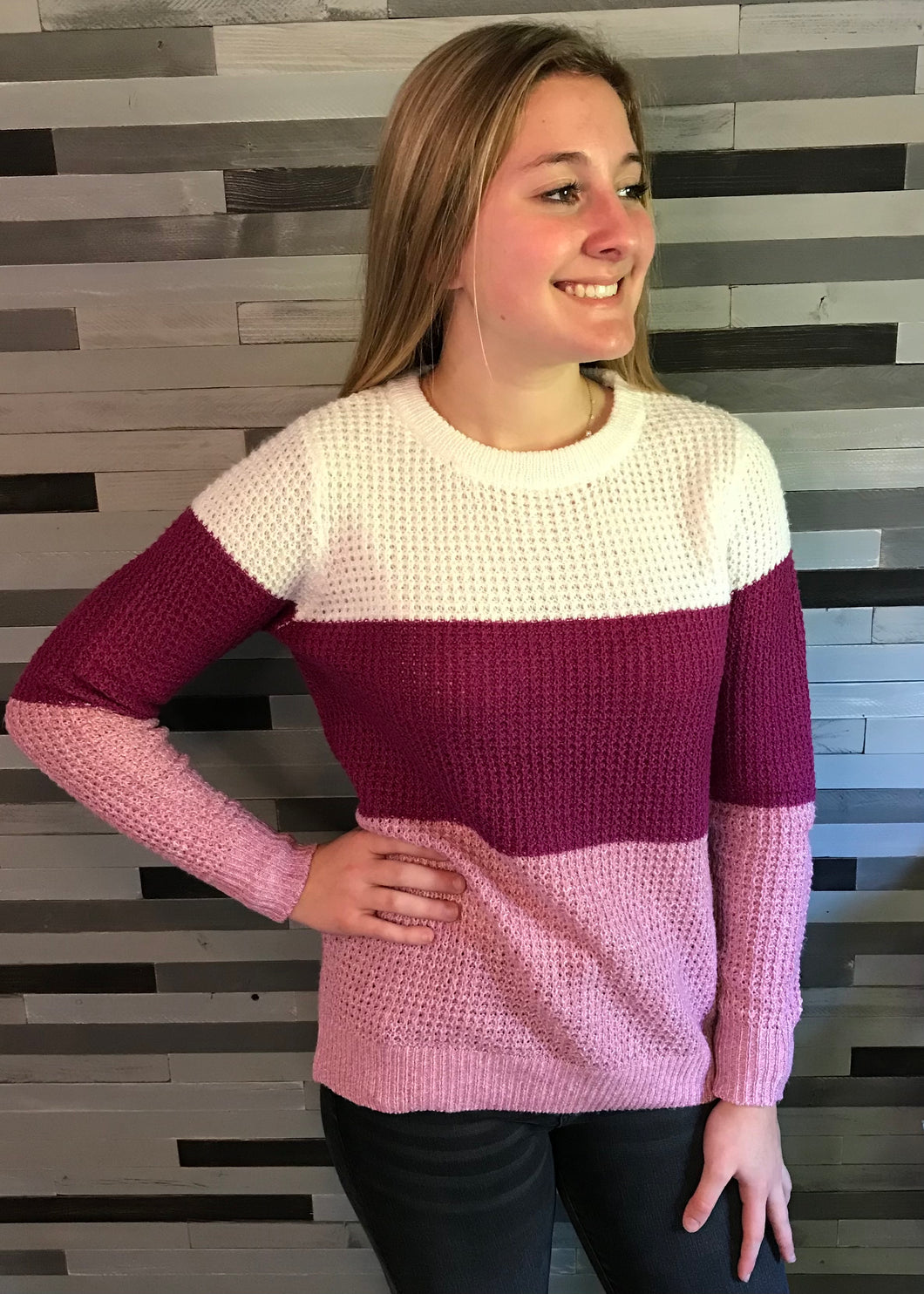 Pink & Ivory Color Block Sweater