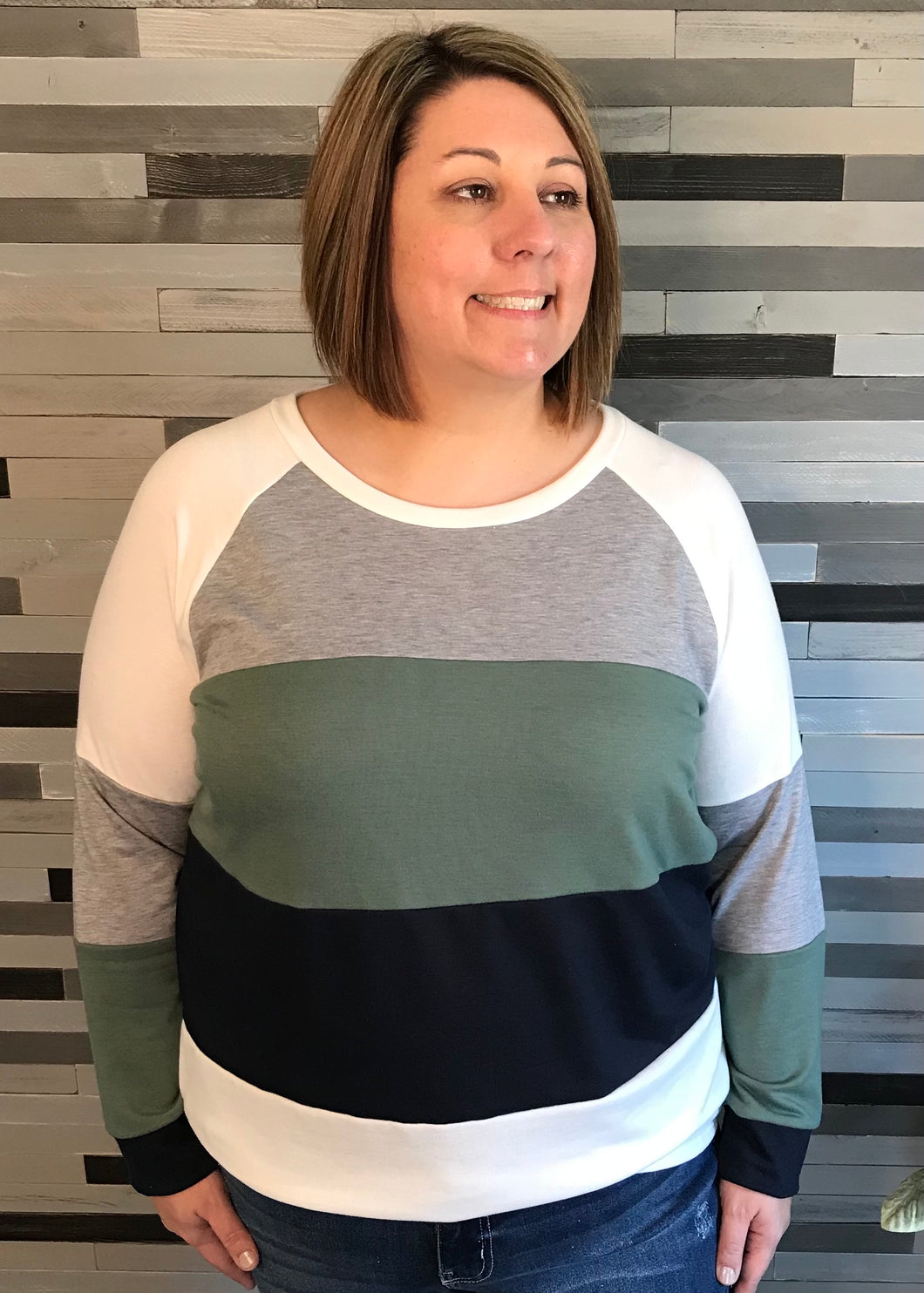 Olive & Navy Color Block Sweatshirt