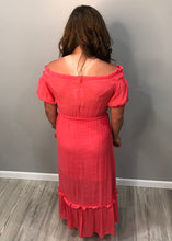 Hot Coral Maxi Dress Off Shoulder