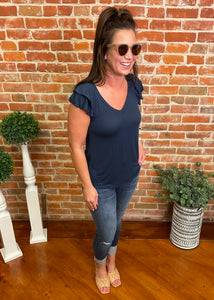 Double Flutter V-Neck Top