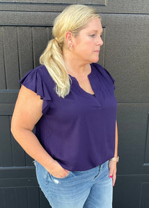 Navy Flutter Sleeve Blouse Plus Sizes