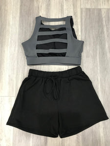 Charcoal Strappy Back Sports Bra