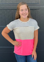 Oatmeal & Hot Pink Color Block Top