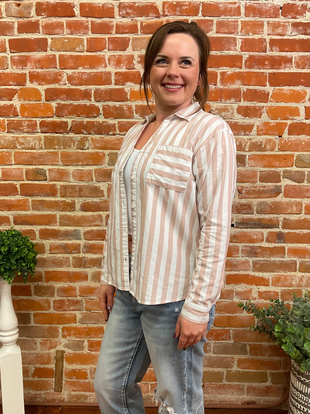 Thread & Supply Pink & White Striped Hamptons Top