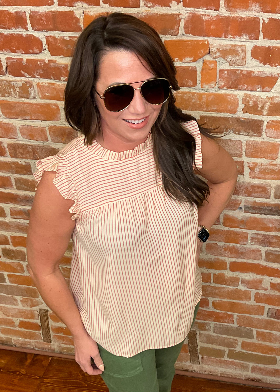 Cream & Coral Stripe Blouse