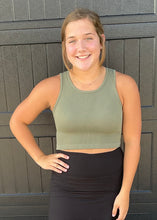 Olive High-neck Ribbed Crop Tank