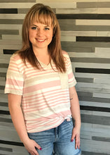Blush & Ivory Striped V-Neck Pocket Tee