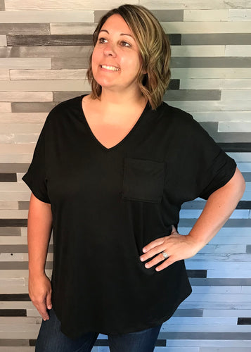 Black V-Neck Pocket Tee