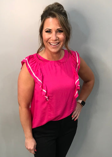 Fuchsia Embroidery Ruffle Blouse