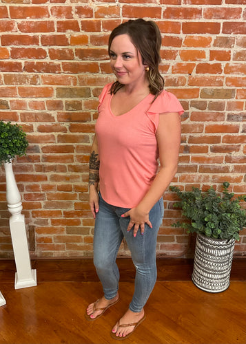 V-Neck Flutter Cap Sleeve Top