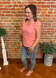 V-Neck Flutter Cap Sleeve Top