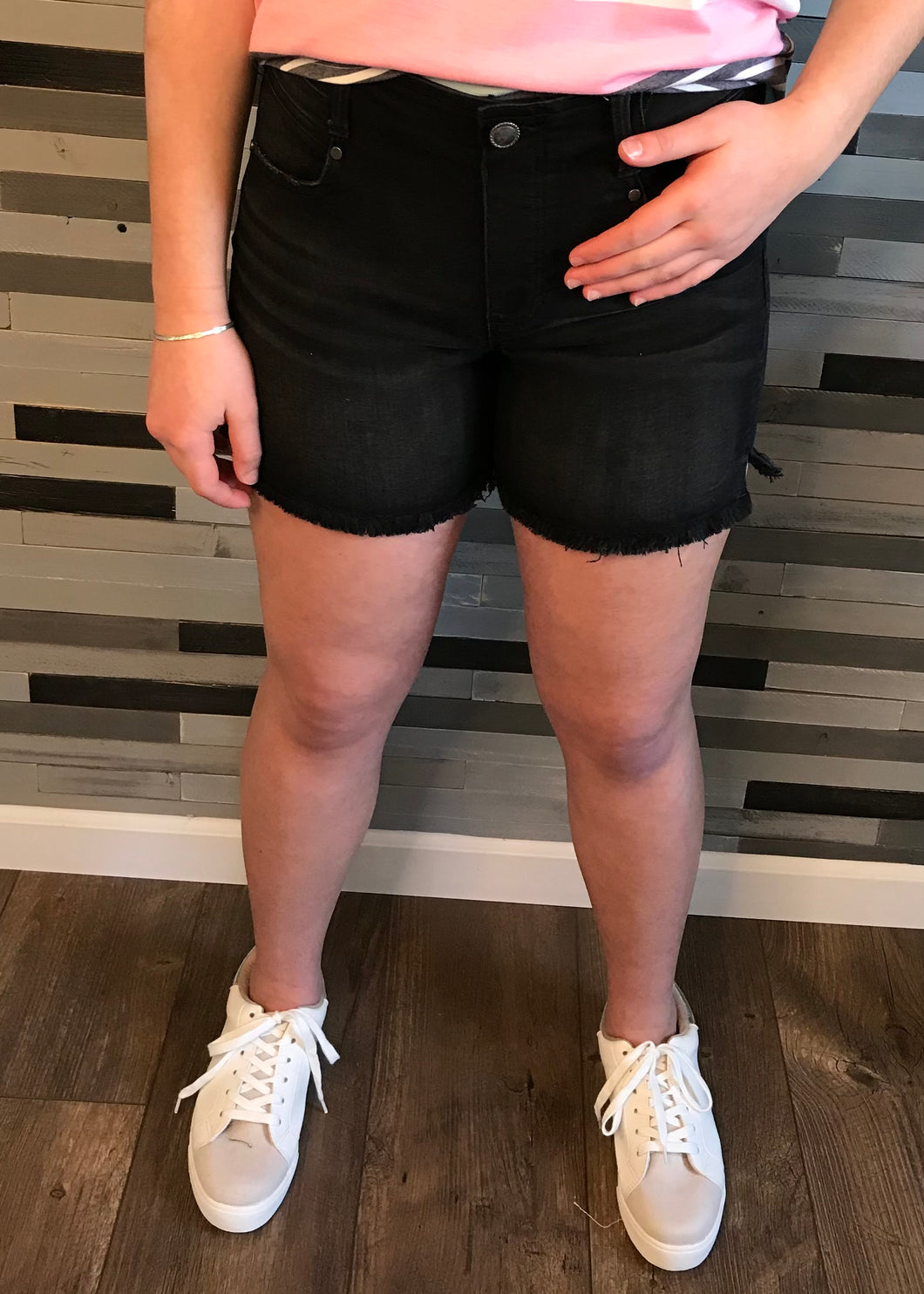 Liverpool Black Gia Glider Shorts with Frayed Hem