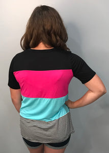 Fuchsia, Mint, & Black Color Block Top