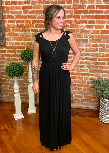 Black Maxi Dress with Flutter Sleeves