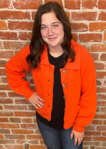 Orange Cardigan Button Down