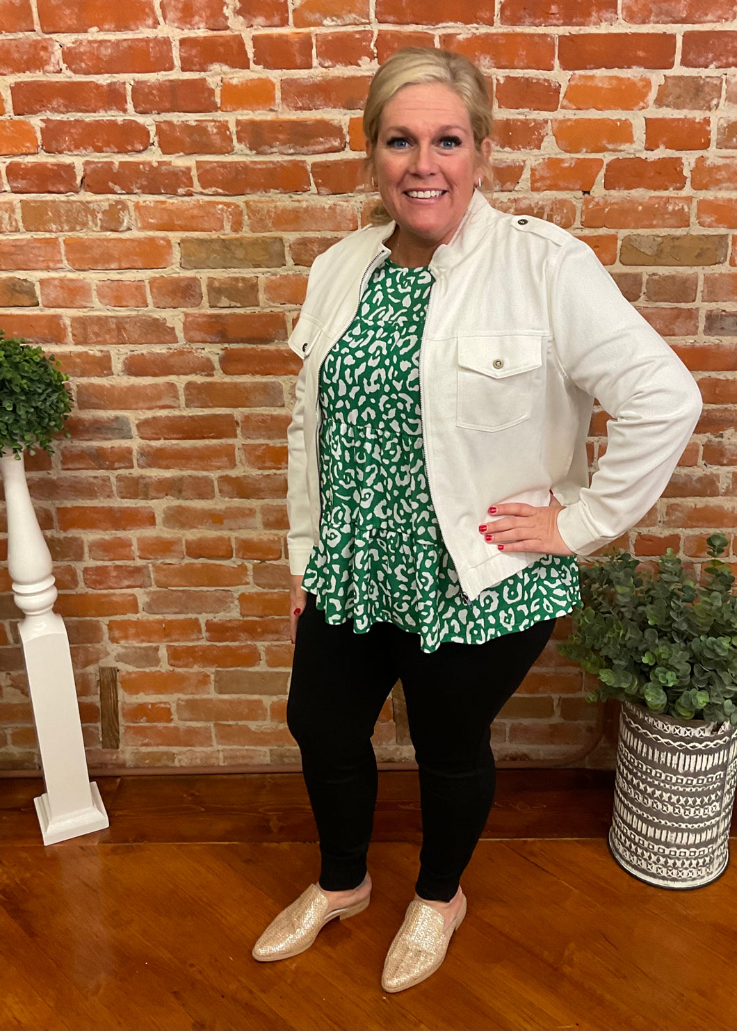 Kelly Green Animal Print Ruffle Top
