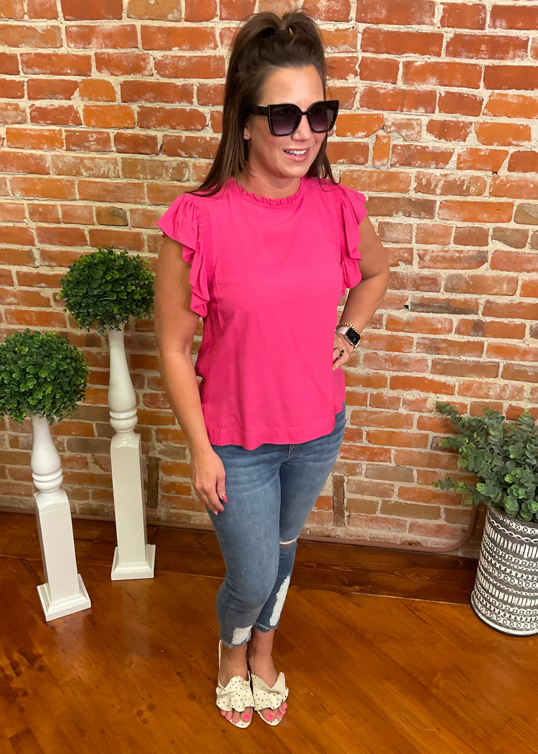 Ruffle & Smocked Sleeve Top