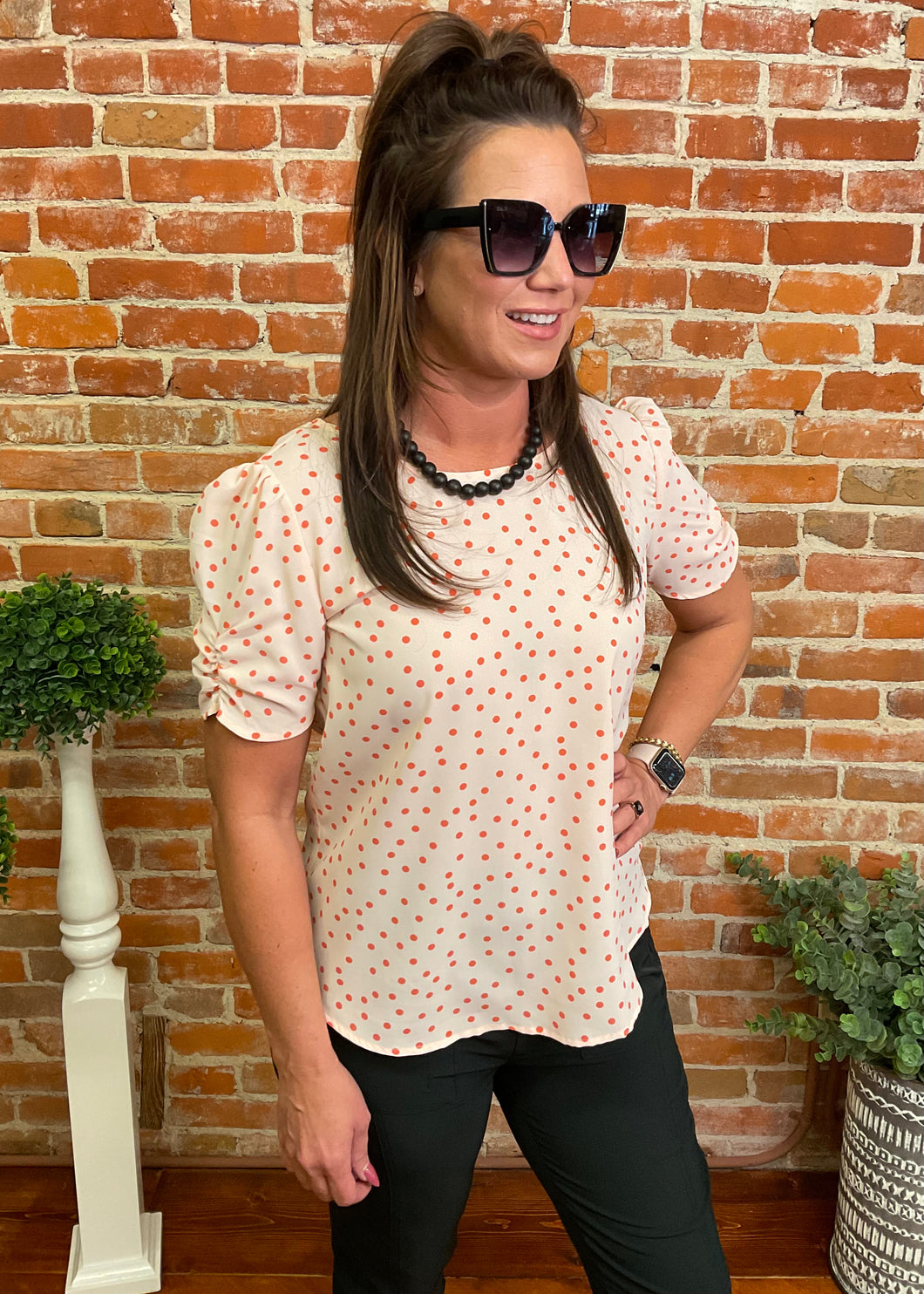 Keyhole Tie Polka Dot Top