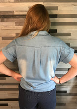 Chambray Button-Up Top with Front Tie