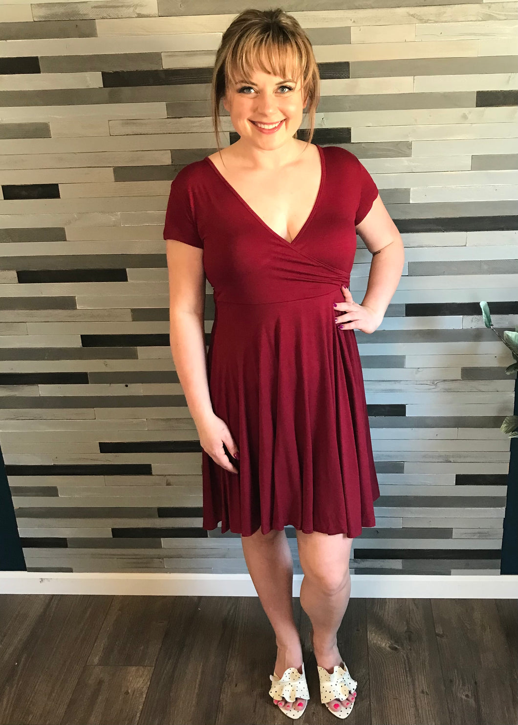 Burgundy midi wrap sales dress