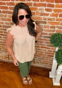 Cream & Coral Stripe Blouse