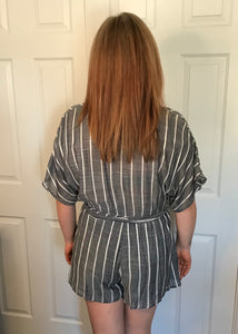 Grey & White Striped Romper
