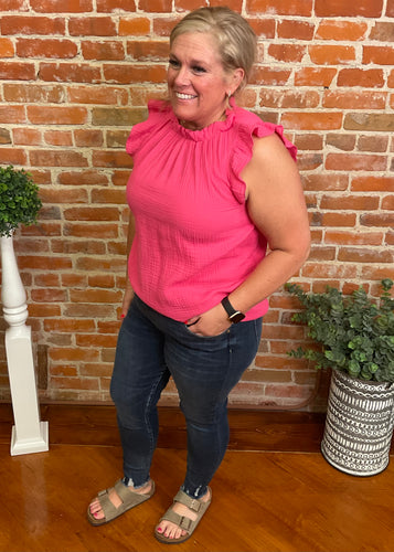 Cotton Ruffle Mock Neck Blouse PLUS