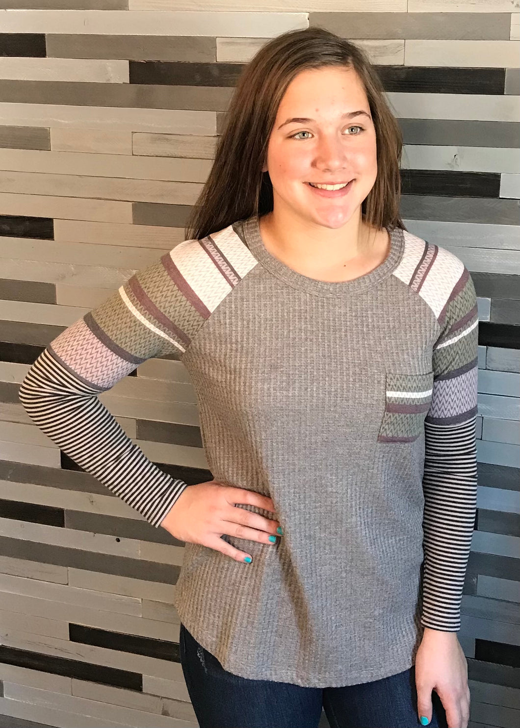 Mocha, Olive, & Eggplant Raglan Top