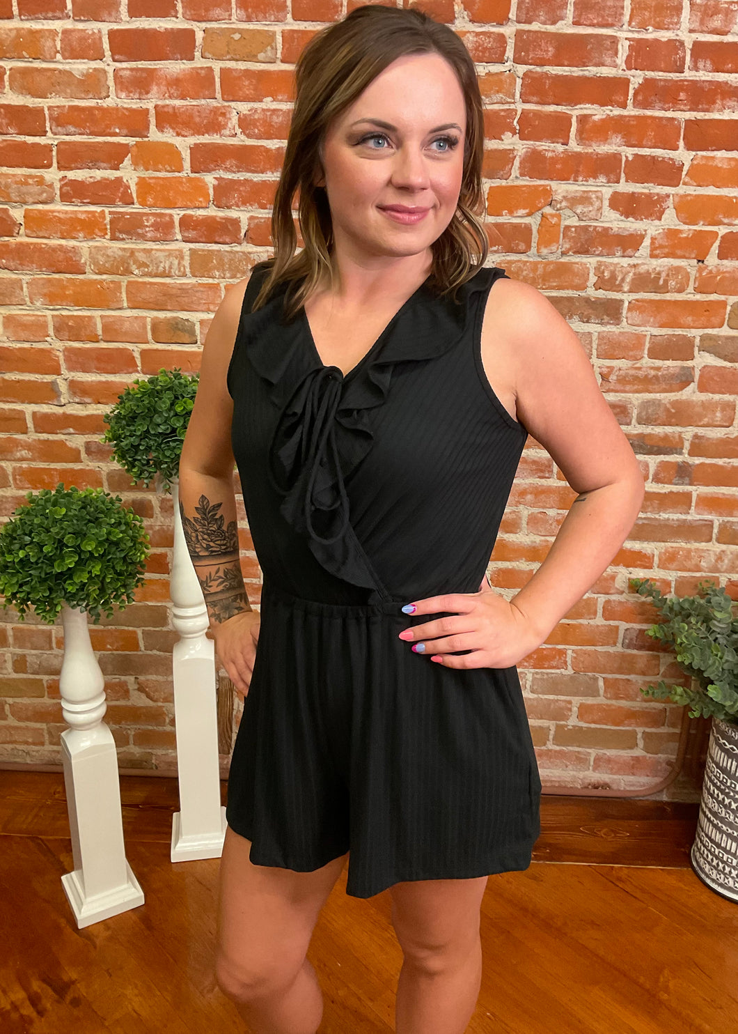 Black V-Neck Romper