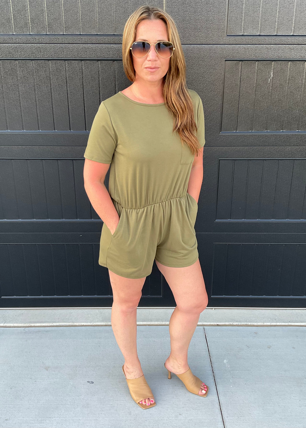 Olive Pocket Romper